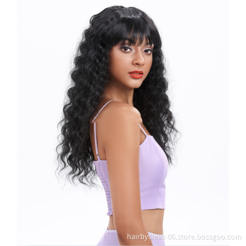Dropshipping 22 inches long crimp curly hair water wave With Bang soft natural synthetic braiding hair wigs for black women